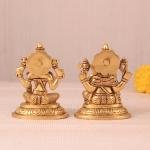 Brass Superfine Ganesha and Lakshmi Idol Pair - 4" Height